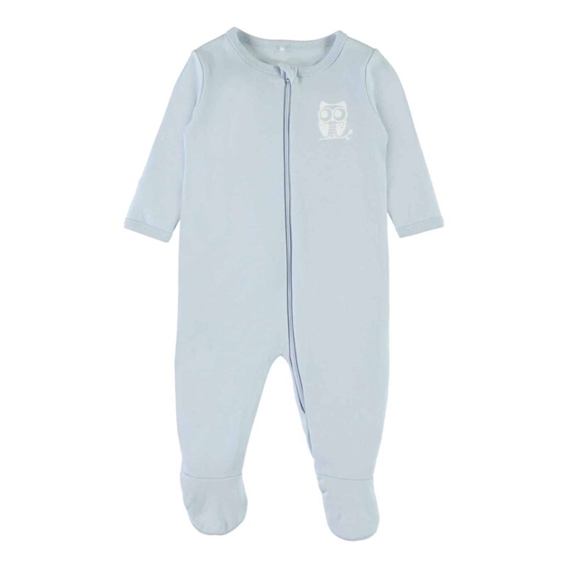 NAME IT 2er Pack Jungen Schlafstrampler Eule Streifen mit Zip in Hellblau – Detailbild 1 – jetzt kaufen bei Lifetex-Heimtextilien.de