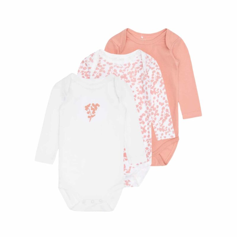 NAME IT 3er Pack Baby-Mädchen Langarm Bodies "Leaf" in Rosa – jetzt kaufen bei Lifetex-Heimtextilien.de