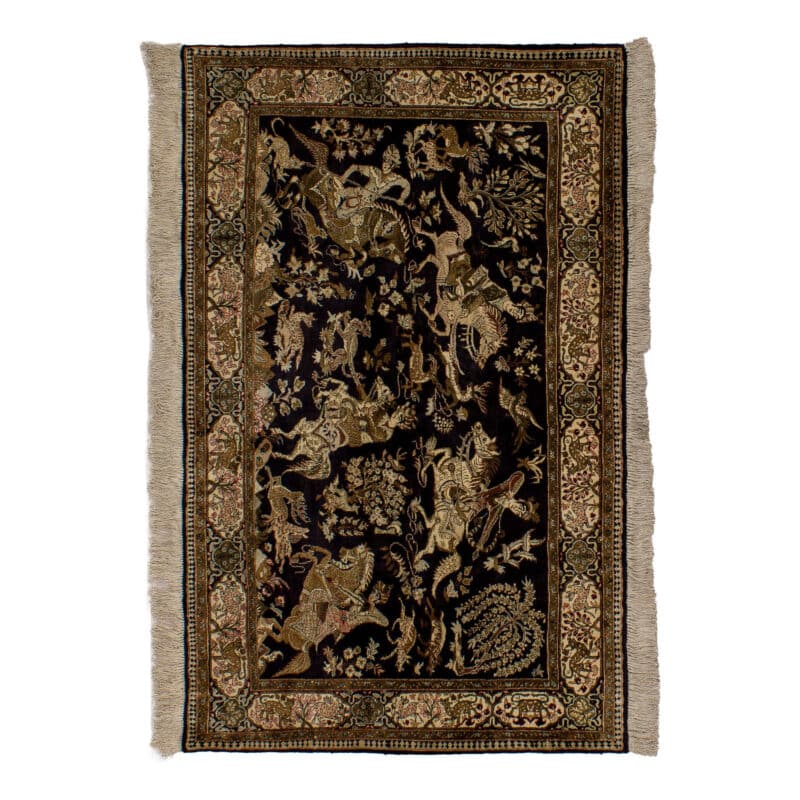 Teppich Ghom Seide Jagdmotiv | ca. 100 x 155 cm – jetzt kaufen bei Lifetex-Heimtextilien.de