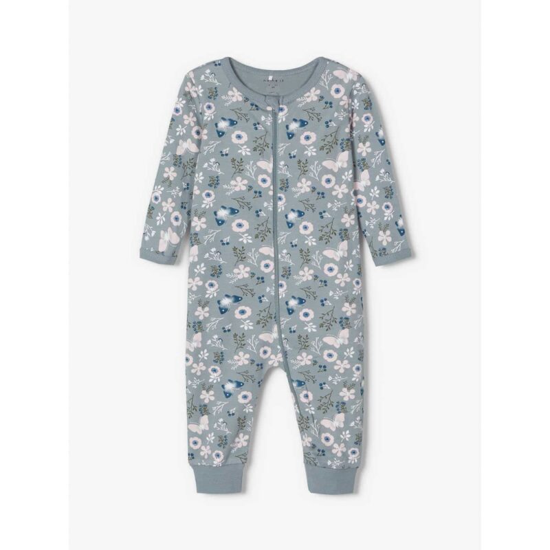 NAME IT 2er Pack Baby-Mädchen Schlafanzug Schmetterlinge Blüten mit Reißverschluss Rosa und Graublau – Detailbild 2 – jetzt kaufen bei Lifetex-Heimtextilien.de