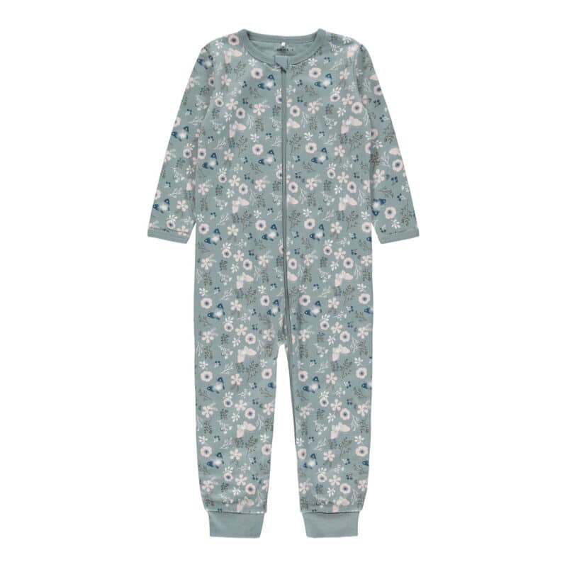 NAME IT 2er Pack Baby-Mädchen Schlafanzug Schmetterlinge Blüten mit Reißverschluss Rosa und Graublau – Detailbild 3 – jetzt kaufen bei Lifetex-Heimtextilien.de