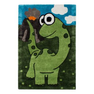 MYRINES DOODLES Kinderteppich Dino MD2 in Grün, Kunstseide (Viskose) – jetzt kaufen bei Lifetex-Heimtextilien.de