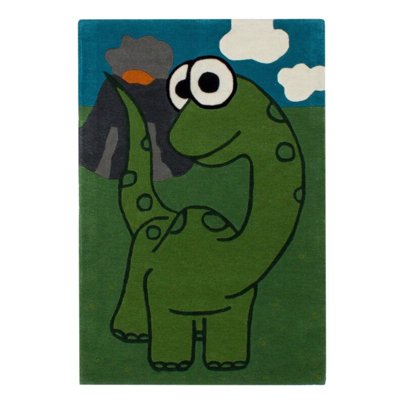 MYRINES DOODLES Kinderteppich Dino MD2 in Dunkelgrün, Wolle – jetzt kaufen bei Lifetex-Heimtextilien.de