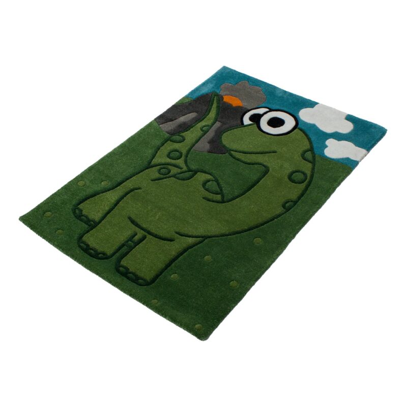 MYRINES DOODLES Kinderteppich Dino MD2 in Dunkelgrün, Wolle – Detailbild 1 – jetzt kaufen bei Lifetex-Heimtextilien.de