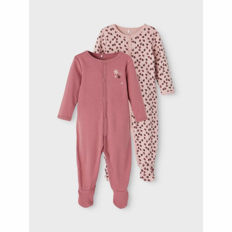 NAME IT 2er Pack Baby-Mädchen Schlafanzug Marienkäfer Schlafstrampler Druckknöpfe in Altrosa – Detailbild 6 – jetzt kaufen bei Lifetex-Heimtextilien.de