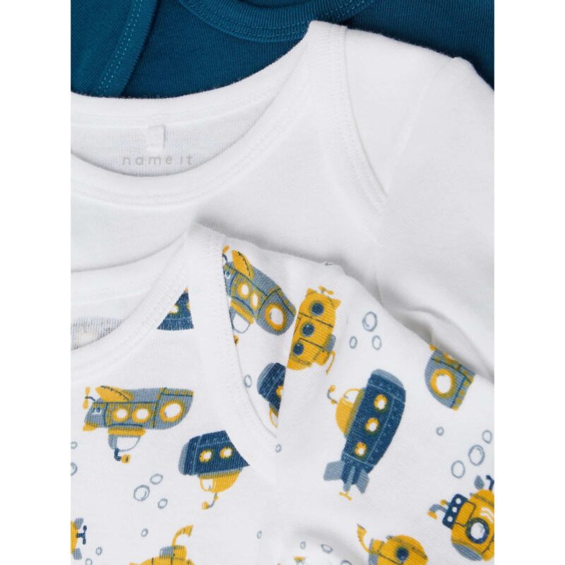 NAME IT 3er Pack Baby-Jungen Langarm Bodies U-Boot in Weiß/Blau – Detailbild 4 – jetzt kaufen bei Lifetex-Heimtextilien.de