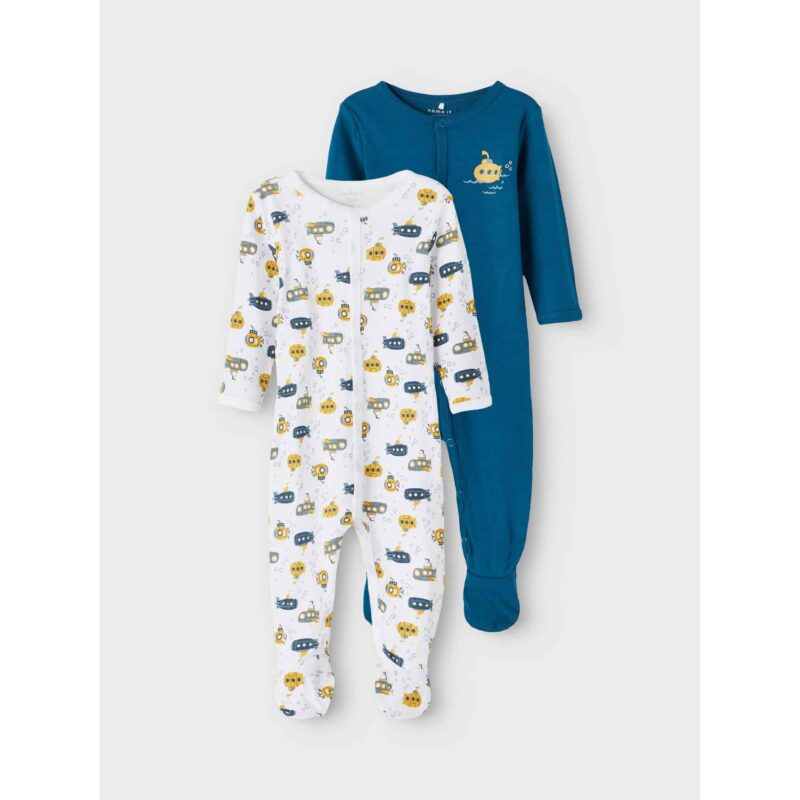 NAME IT 2er Pack Baby-Jungen Schlafanzug U-Boot Schlafstrampler Druckknöpfe  in Weiß/Blau – Detailbild 6 – jetzt kaufen bei Lifetex-Heimtextilien.de