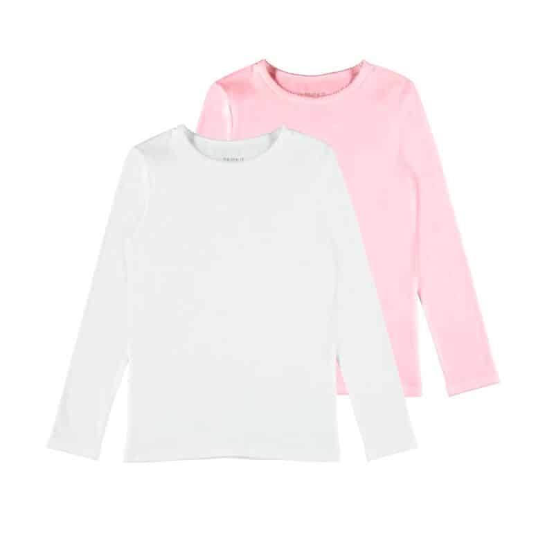 NAME IT Kids 2er Pack Mädchen Langarm Top Shirt Unterhemd Nkftop in Weiß/Rosa – jetzt kaufen bei Lifetex-Heimtextilien.de