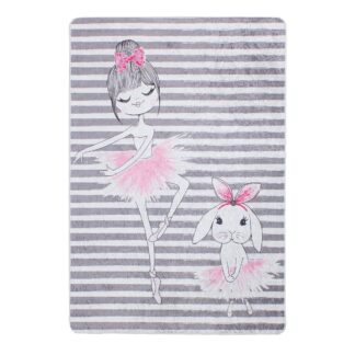 Kinderteppich Ballerina und Hase Streifen | ca. 120 x 180 cm – jetzt kaufen bei Lifetex-Heimtextilien.de