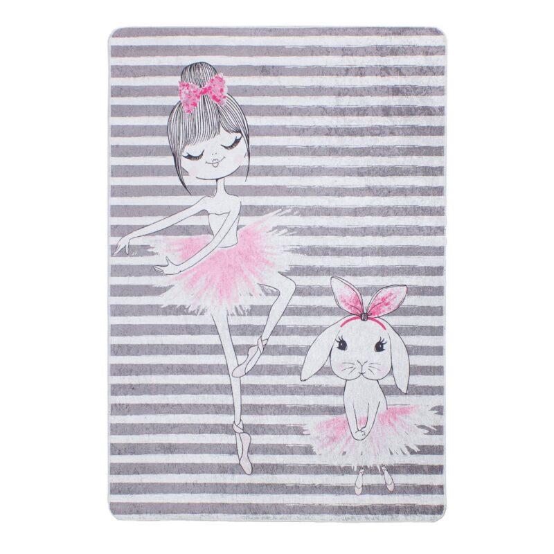 Kinderteppich Ballerina und Hase Streifen | ca. 120 x 180 cm – jetzt kaufen bei Lifetex-Heimtextilien.de