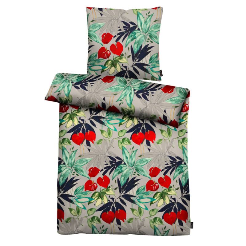 Apelt Bettwäsche-Garnitur Anabel GOTS Blumen 135x200 + 80x80 cm Grau – jetzt kaufen bei Lifetex - Textile Lebensqualität