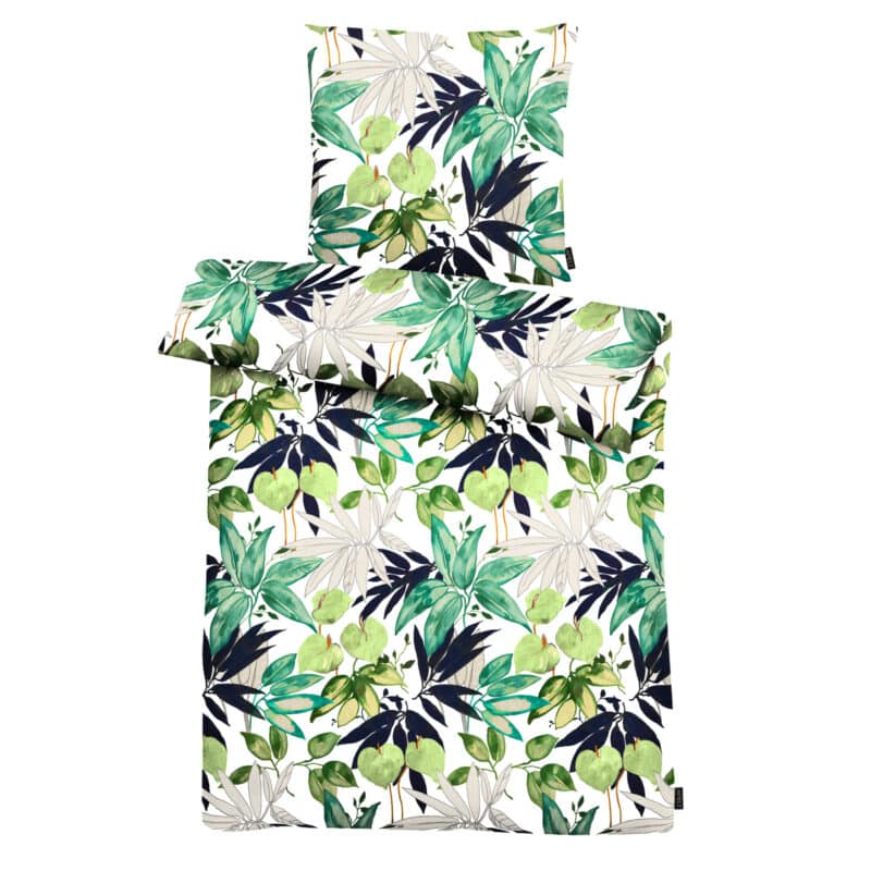 Apelt Bettwäsche-Garnitur Anabel GOTS Blumen 135x200 + 80x80 cm Grün – jetzt kaufen bei Lifetex - Textile Lebensqualität